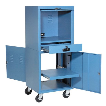 GLOBAL INDUSTRIAL Mobile Security Computer Cabinet, Blue, 24-1/2W x 22-1/2D x 60-3/8H 706669BL